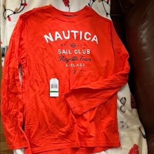 Nautica Kid’s Bright Red - orange Sail Club Long Sleeve Tee/. New with tags
